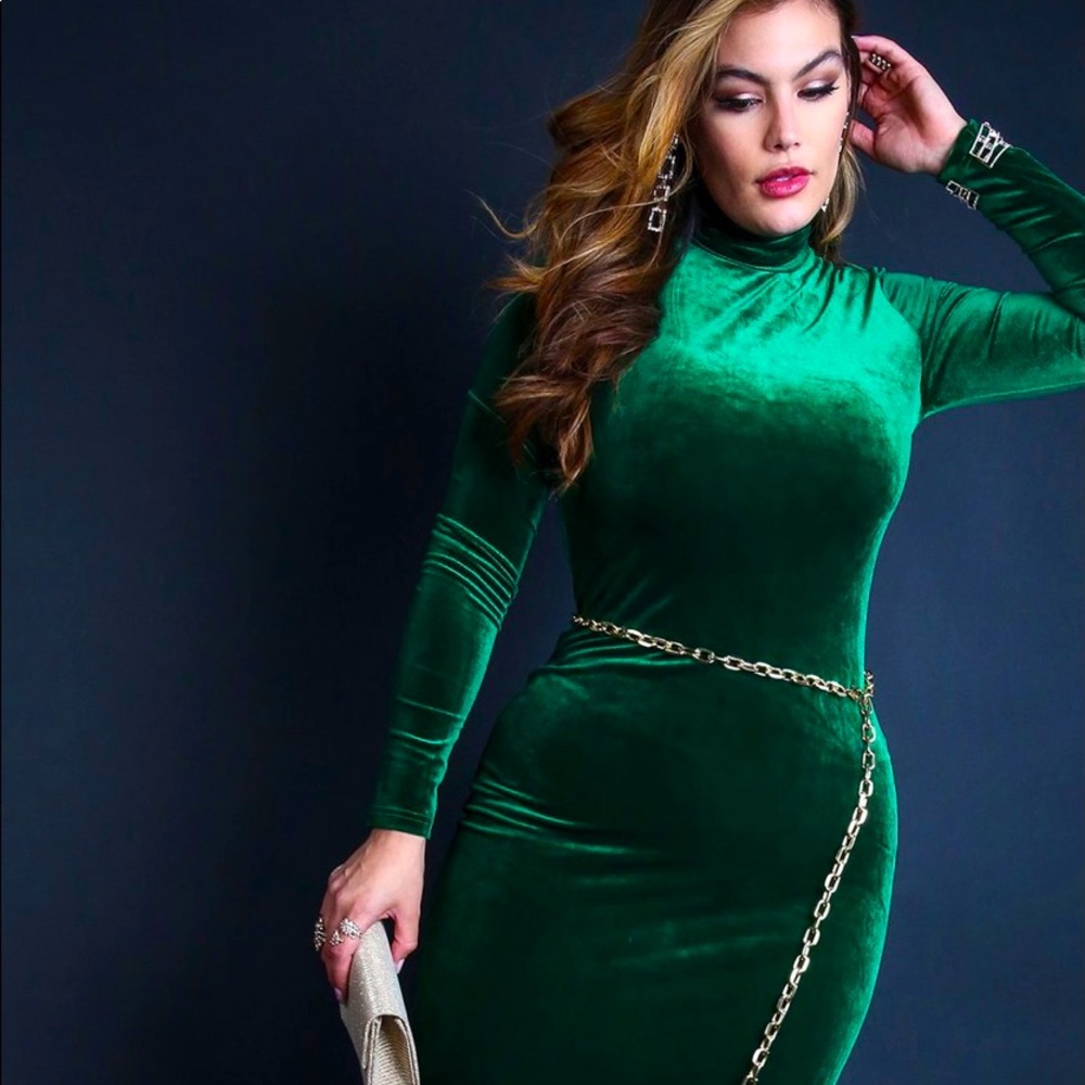 Plus size velvet turtleneck dress.